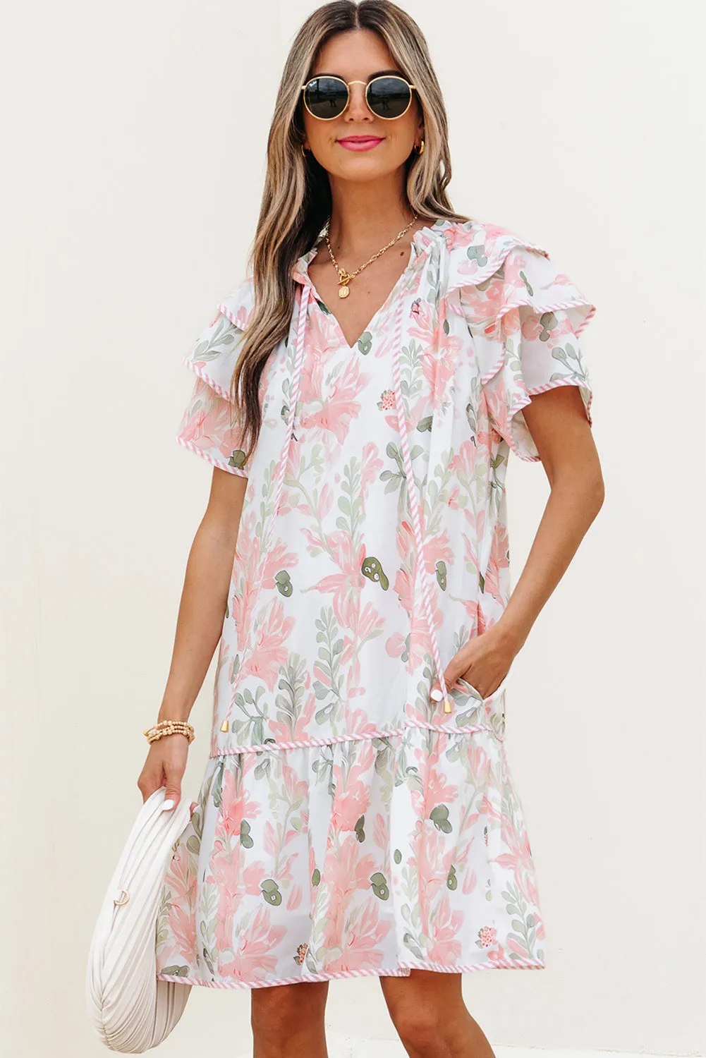 Madalyn Floral Contrast Edge Layered Short Sleeve Mini Dress by Threaded Pear sold by Zulily product image thumbnail 4
