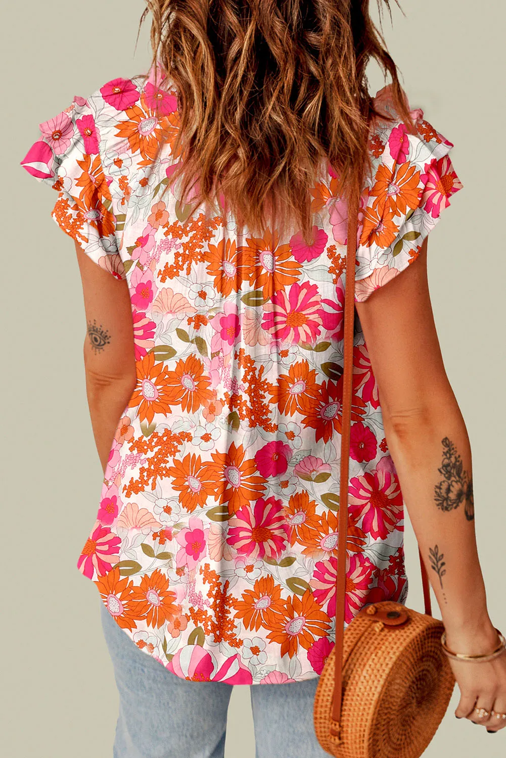 Joy Split V Neck Ruffle Sleeve Floral Blouse by Threaded Pear sold by Zulily product image thumbnail 2