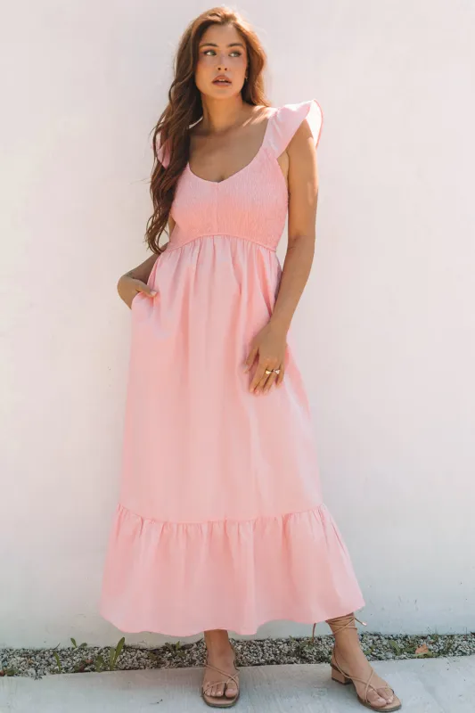 Ashlyn Flutter Sleeve Smocked Bodice Maxi Dress by Threaded Pear sold by Zulily
