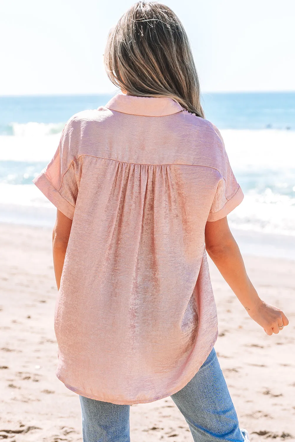 Kiana Metallic Buttoned Loose Fit Short Sleeve Shirt by Threaded Pear sold by Zulily product image thumbnail 2