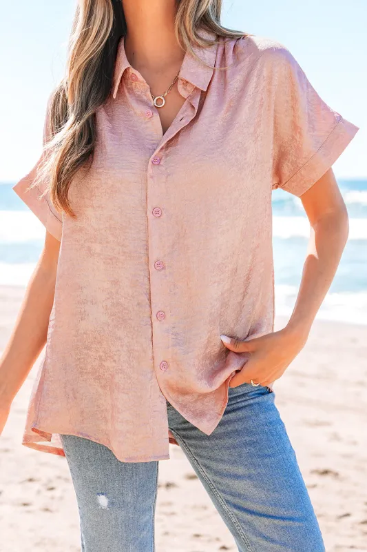 Kiana Metallic Buttoned Loose Fit Short Sleeve Shirt by Threaded Pear sold by Zulily
