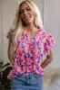 Arlet Abstract Ruffled Sleeve V Neck Blouse by Threaded Pear sold by Zulily