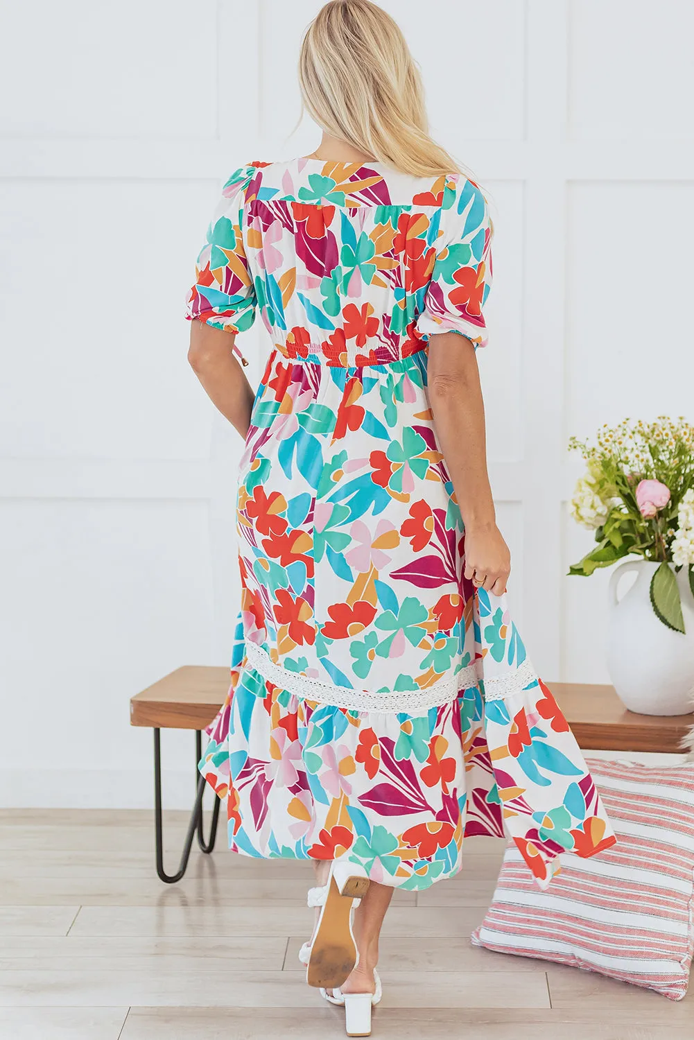 Sky Floral Knot Puff Sleeve Buttoned Front Maxi Dress by Threaded Pear sold by Zulily product image thumbnail 2