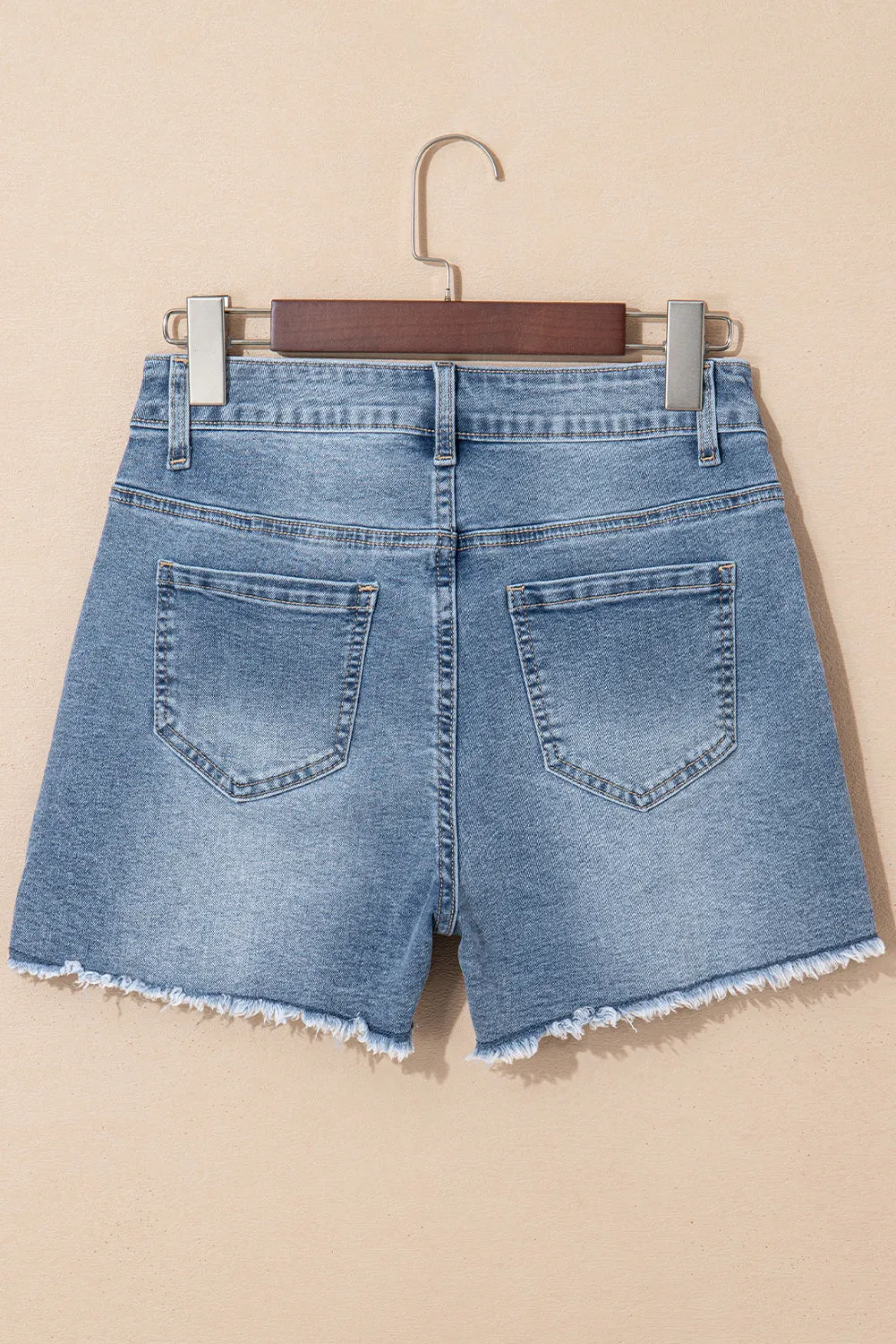 Amelie Pearl Beaded Raw Hem Medium Wash Denim Shorts by Threaded Pear sold by Zulily product image thumbnail 2
