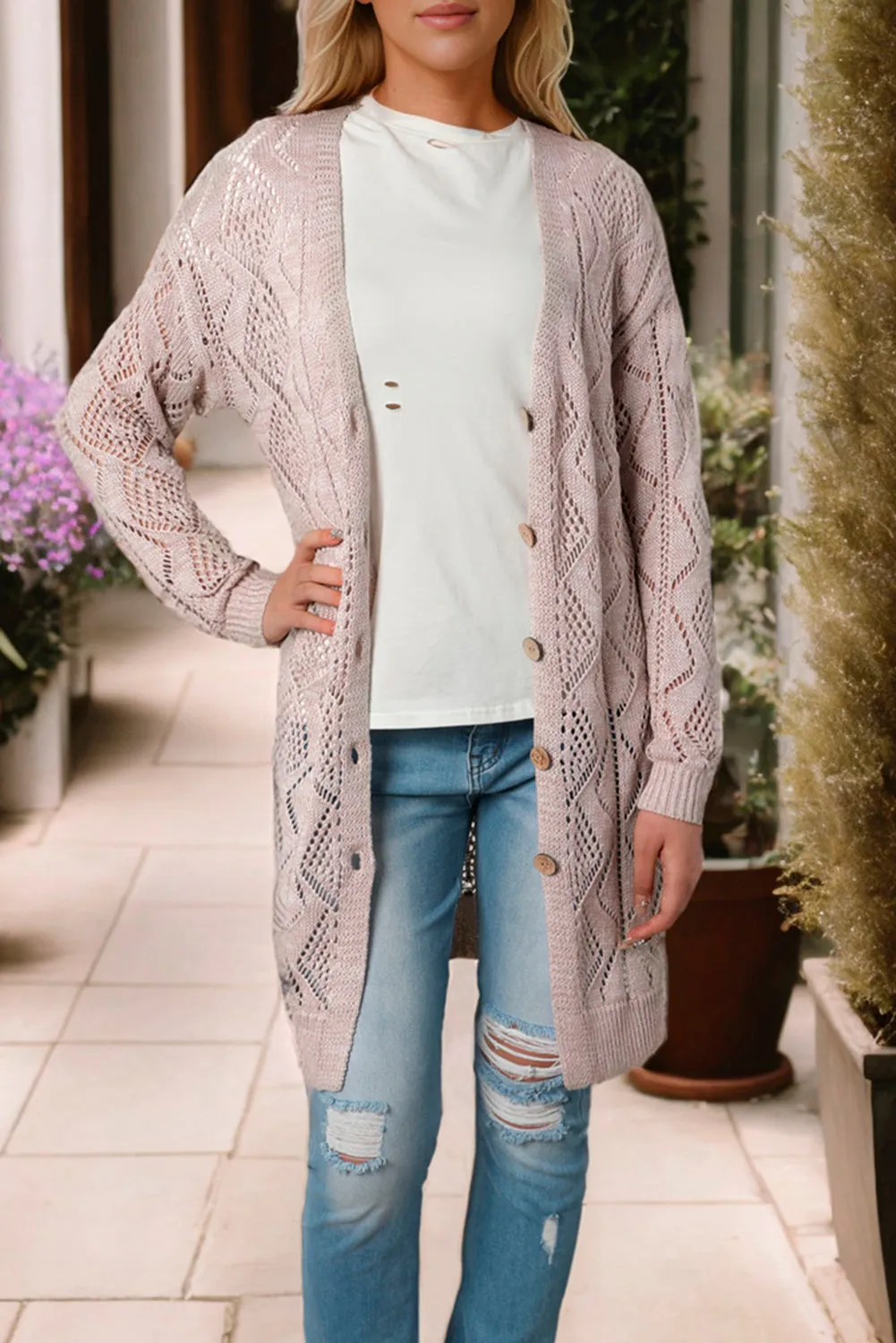 Mckenzie Hollow-out Openwork Knit Cardigan by Threaded Pear sold by Zulily product image thumbnail 4