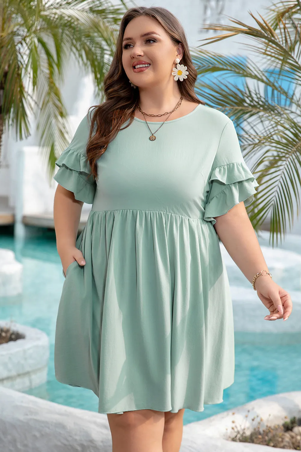 Gracie Plus Size Ruffle Trim Short Sleeve Dress by Threaded Pear sold by Zulily