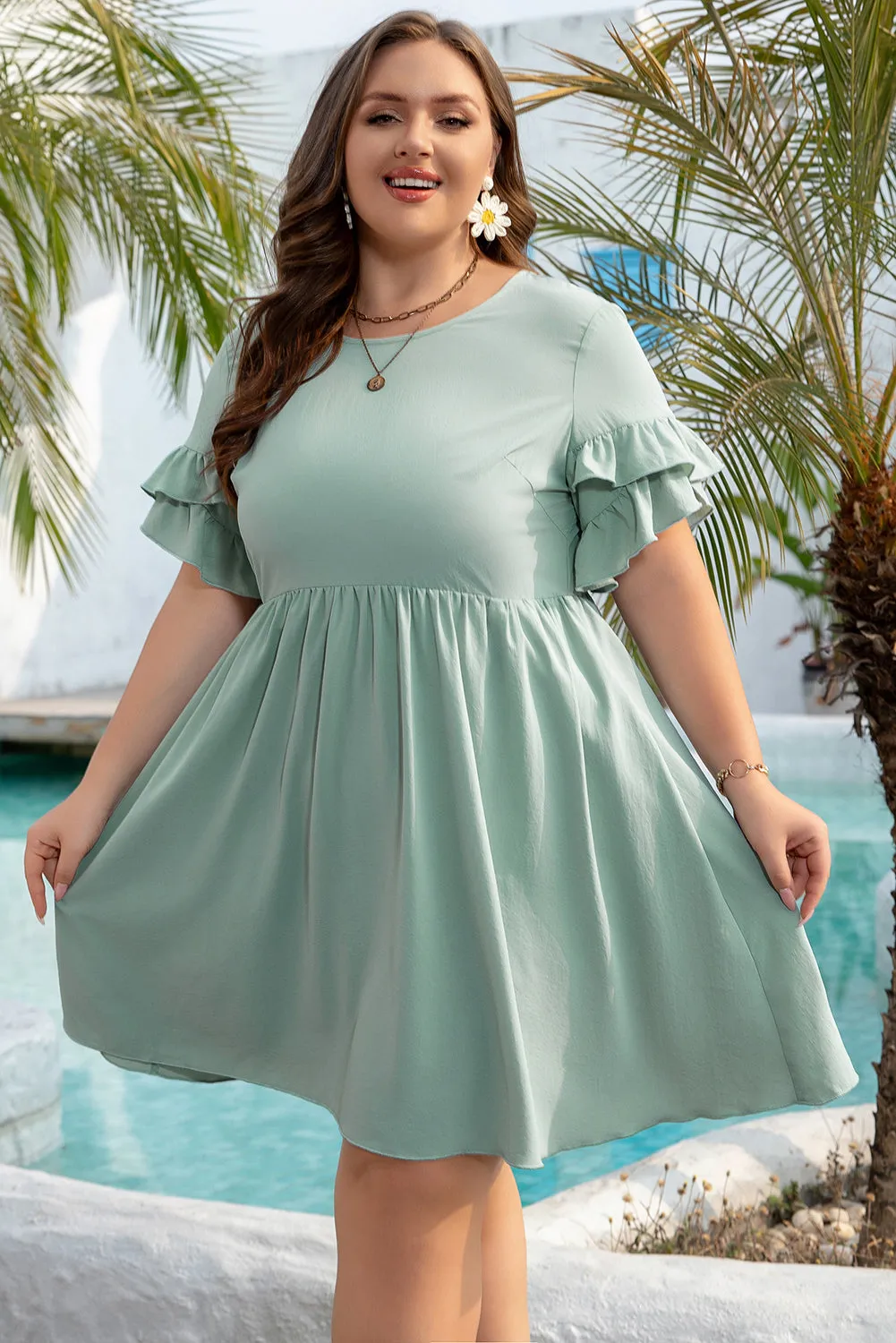 Gracie Plus Size Ruffle Trim Short Sleeve Dress by Threaded Pear sold by Zulily product image thumbnail 5