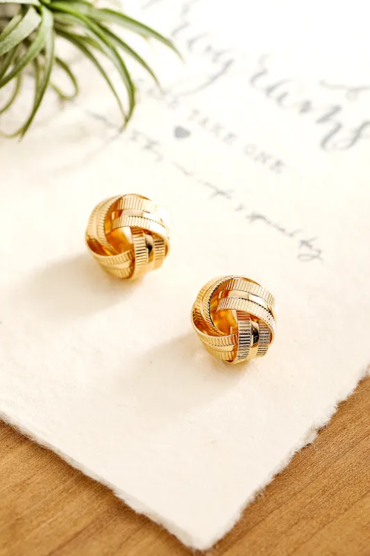 Gold Textured Knot Stud Earrings by Threaded Pear sold by Zulily