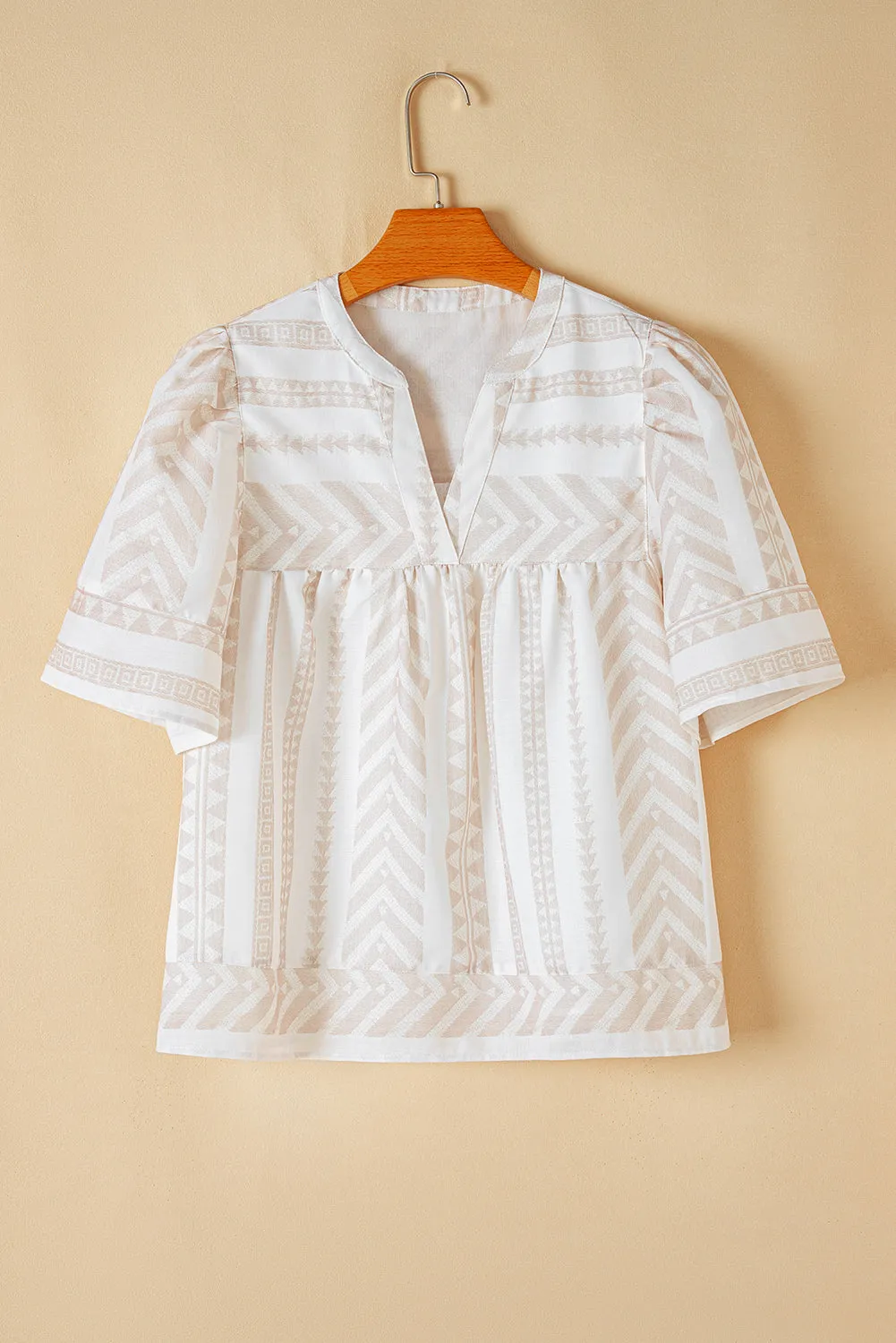 Analia Jacquard Split V Neck Short Sleeve Blouse by Threaded Pear sold by Zulily product image thumbnail 3