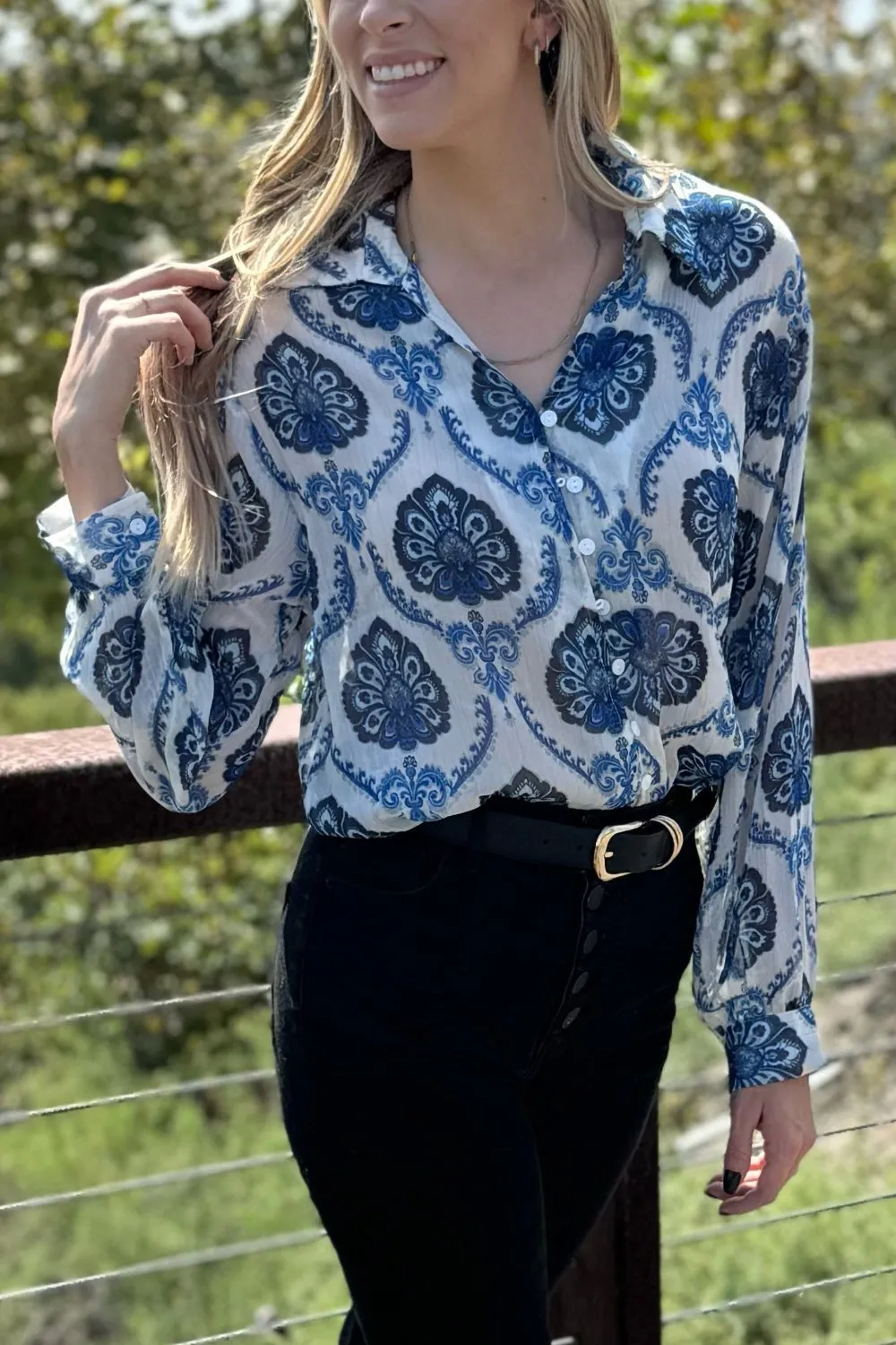 Mila Pattern Button Top by Threaded Pear sold by Zulily