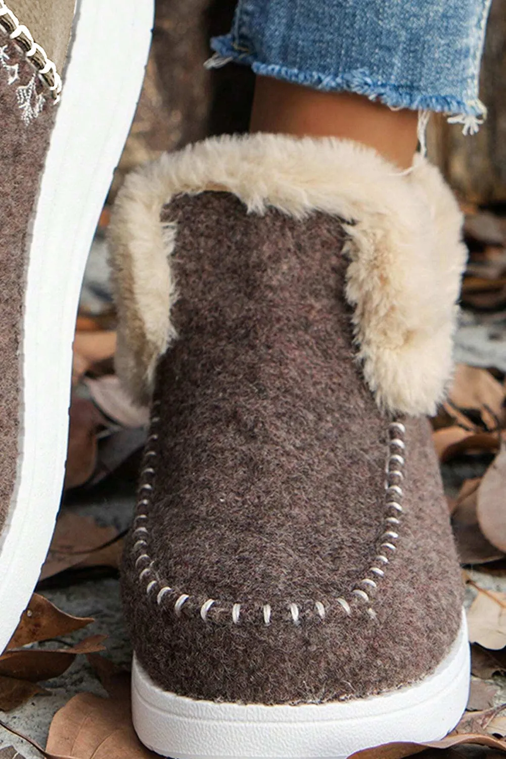 Anna Suede Stitching Plush Lined Anklet Boots by Threaded Pear sold by Zulily product image thumbnail 4