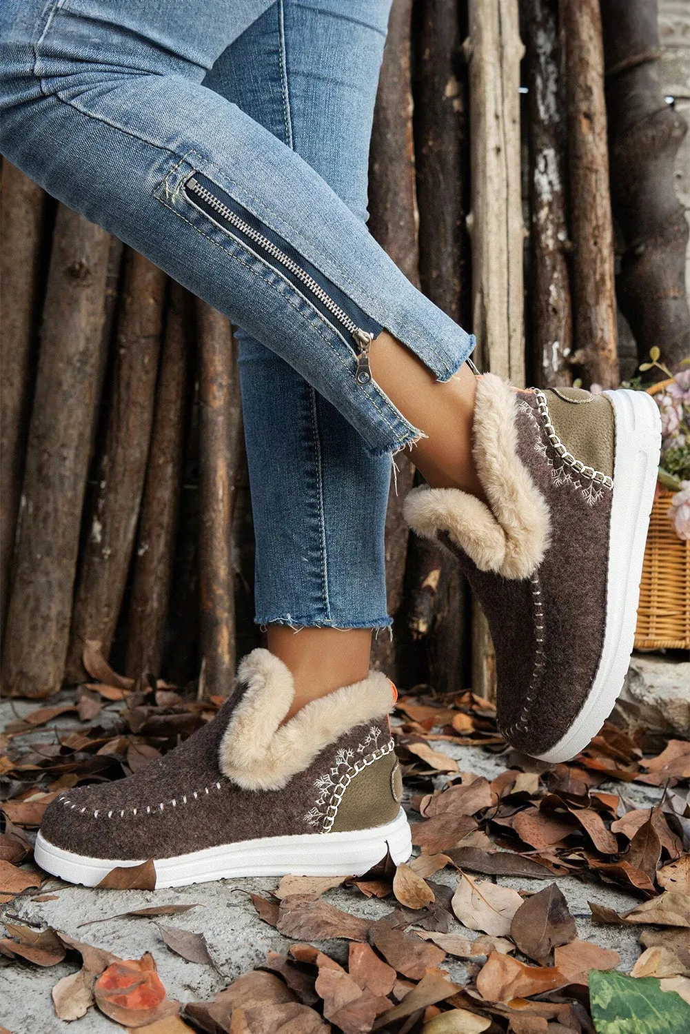 Anna Suede Stitching Plush Lined Anklet Boots by Threaded Pear sold by Zulily product image thumbnail 2
