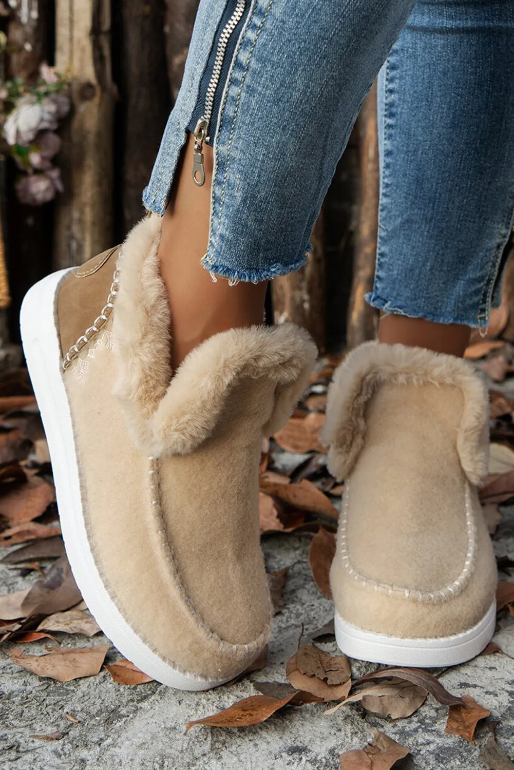 Anna Suede Stitching Plush Lined Anklet Boots by Threaded Pear sold by Zulily product image thumbnail 5