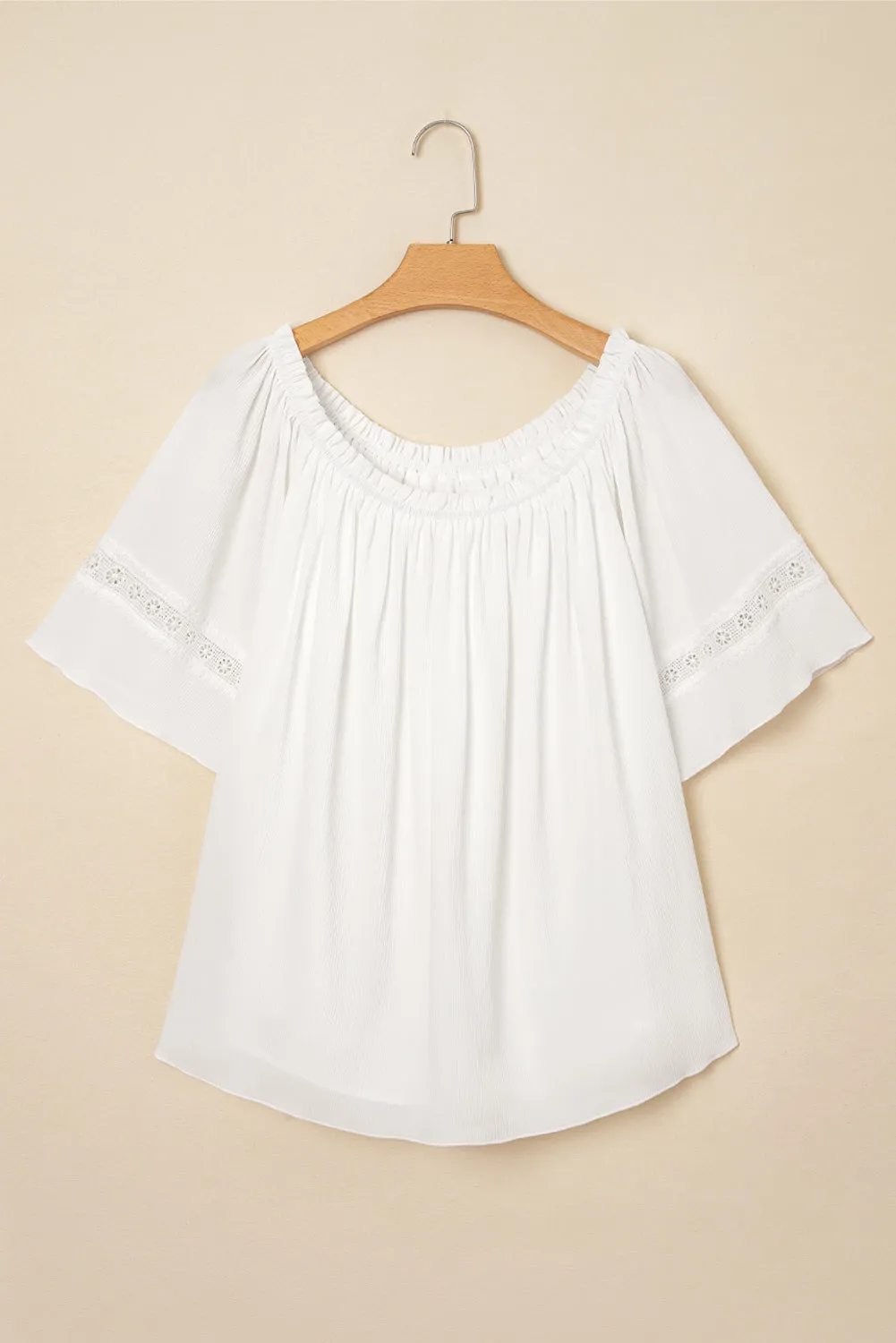 Bellamy Frilly Off Shoulder Lace Insert Sleeve Textured Blouse by Threaded Pear sold by Zulily product image thumbnail 5