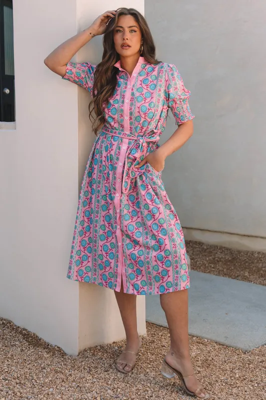 Zariyah Floral Shirred Buttoned Front Midi Dress by Threaded Pear sold by Zulily