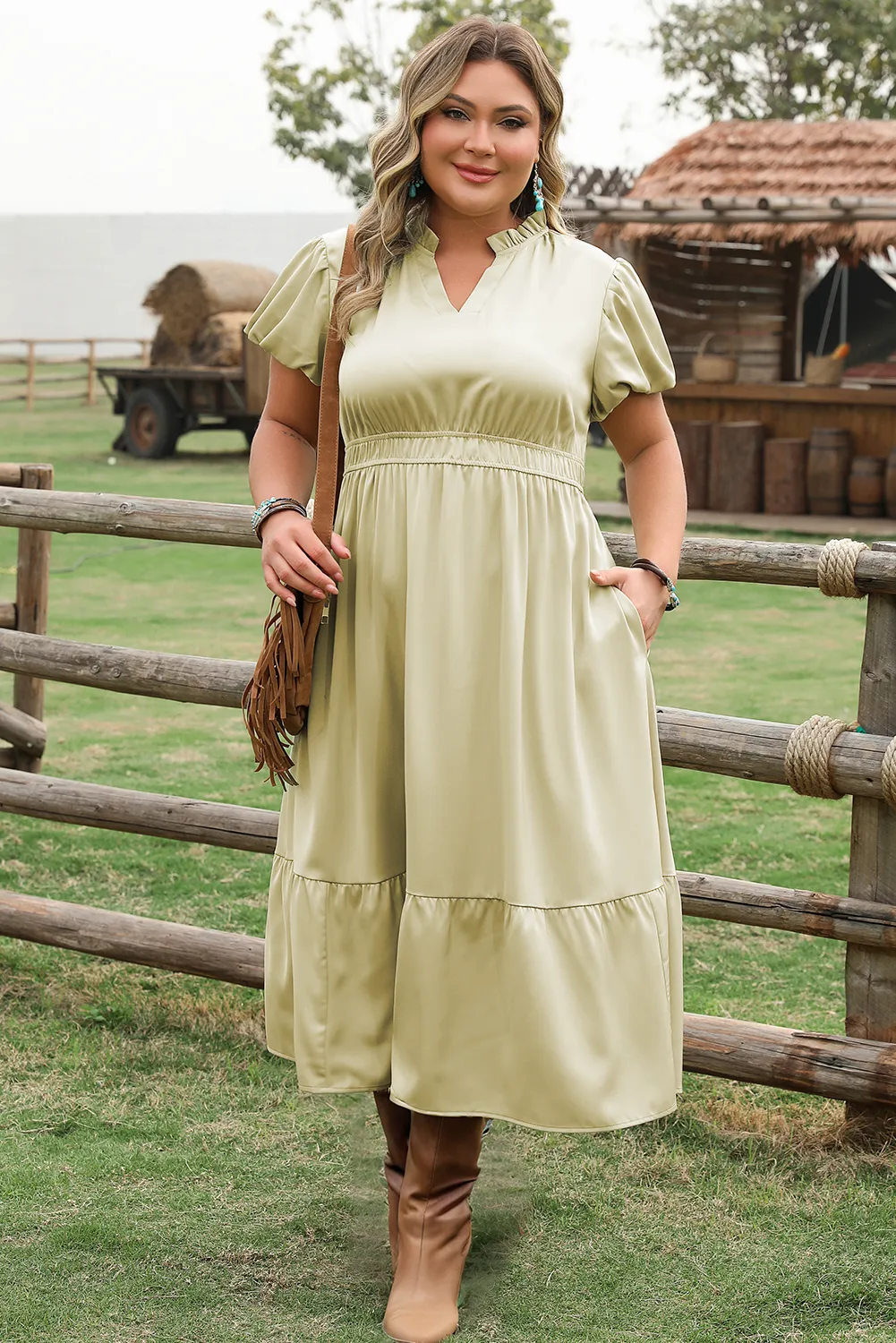Leia Plus Size Notched V Neck Maxi Dress by Threaded Pear sold by Zulily