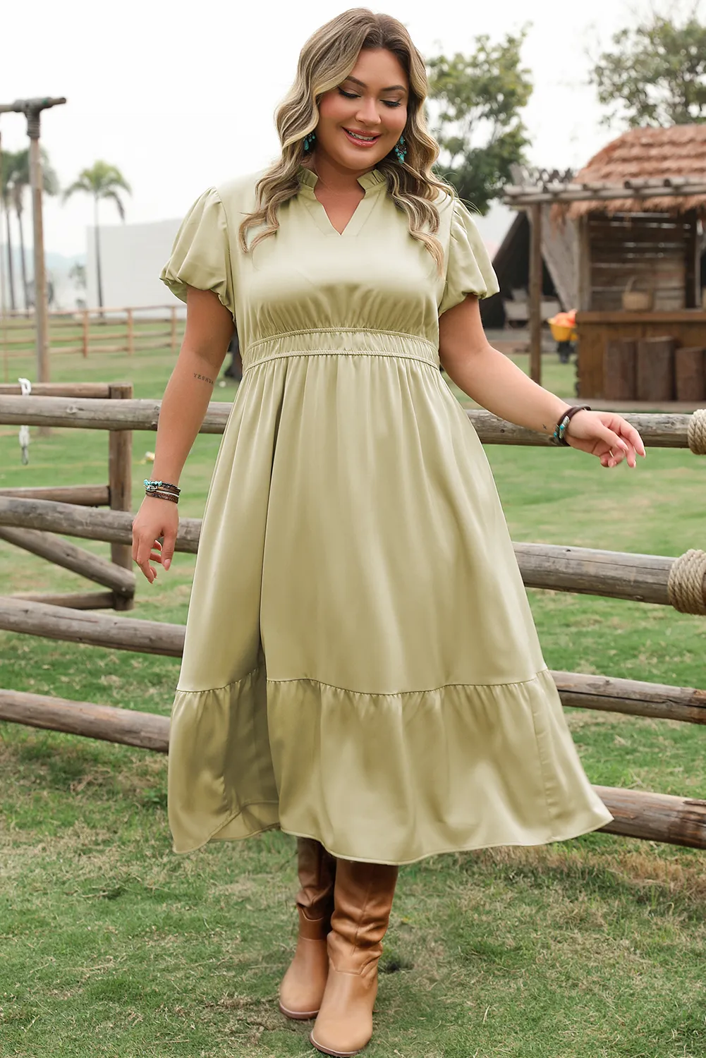 Leia Plus Size Notched V Neck Maxi Dress by Threaded Pear sold by Zulily product image thumbnail 4