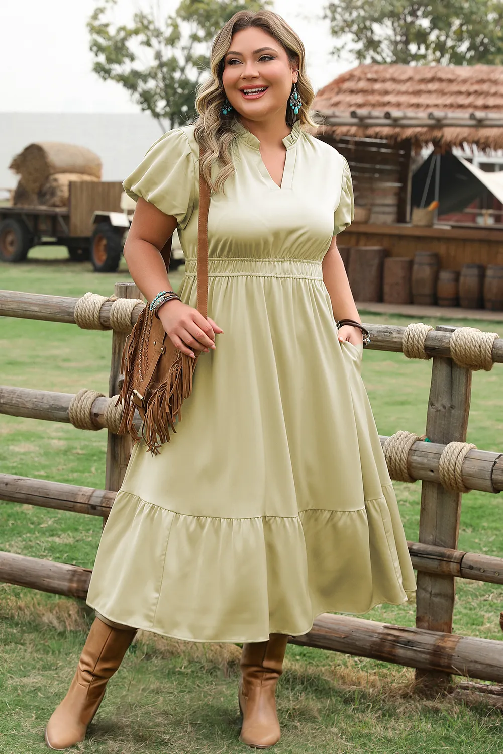 Leia Plus Size Notched V Neck Maxi Dress by Threaded Pear sold by Zulily product image thumbnail 5