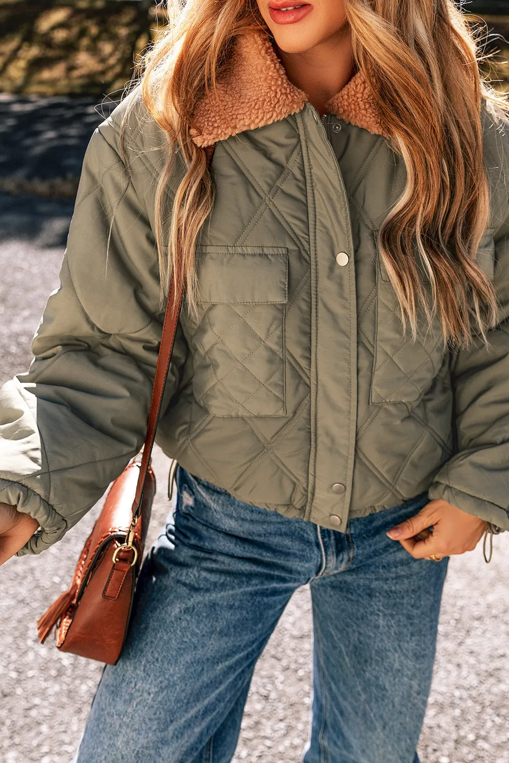 Teddy Collar Flap Pockets Quilted Puffer Jacket by Threaded Pear sold by Zulily product image thumbnail 5