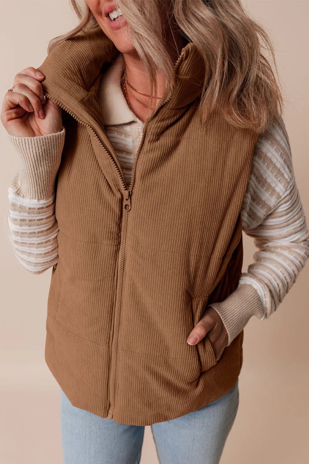 Natalia Corduroy Zipped Puffer Vest by Threaded Pear sold by Zulily product image thumbnail 3