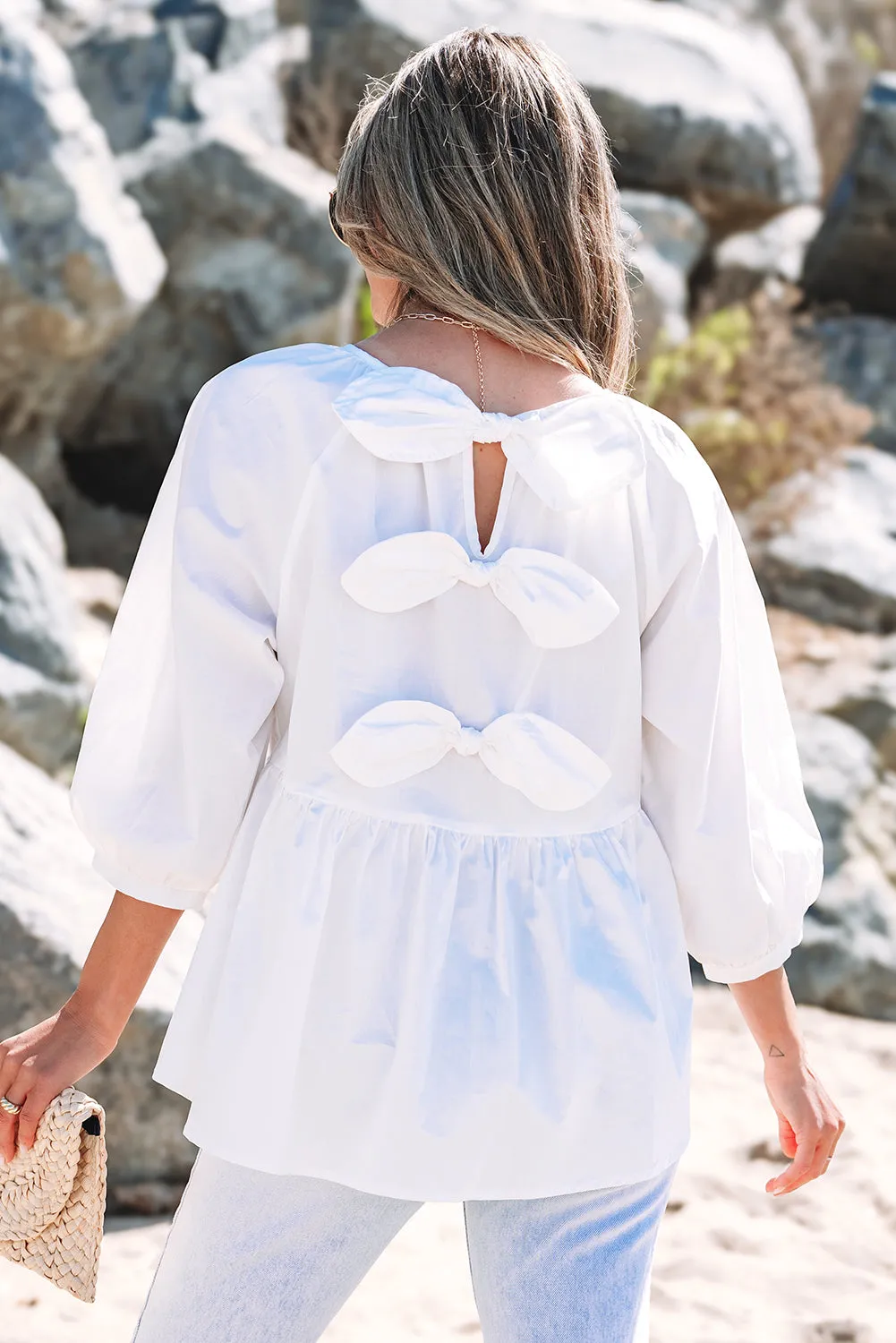 Paula Bow Knot Cutout Back Blouse by Threaded Pear sold by Zulily product image thumbnail 2