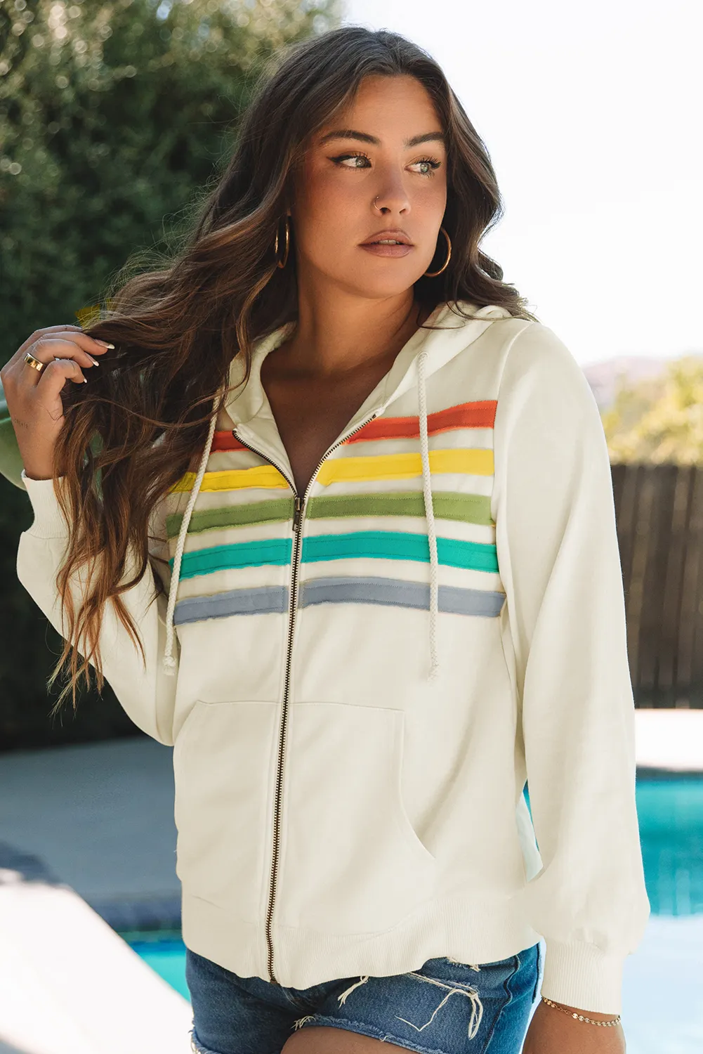 Daisy Striped Patchwork Zipper Hoodie by Threaded Pear sold by Zulily product image thumbnail 4
