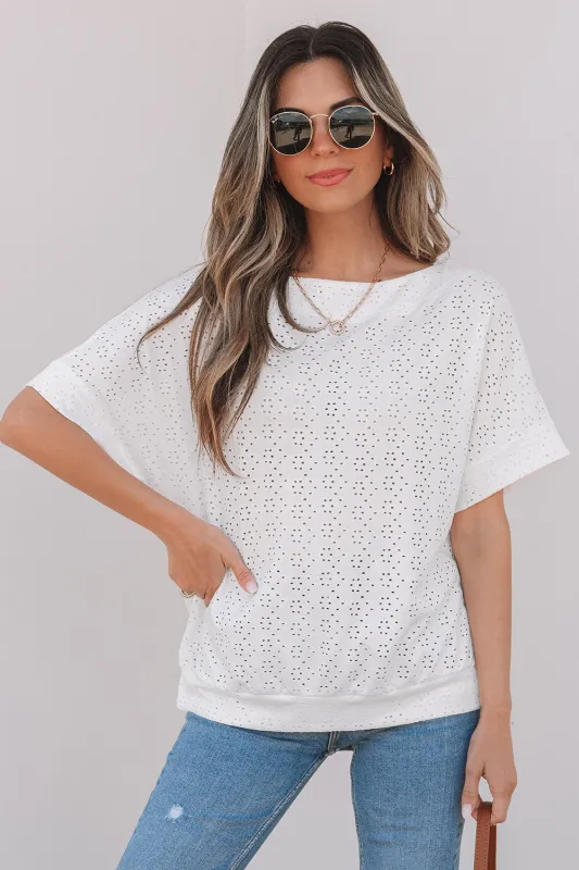 Faye Eyelet Pattern Casual Top by Threaded Pear sold by Zulily