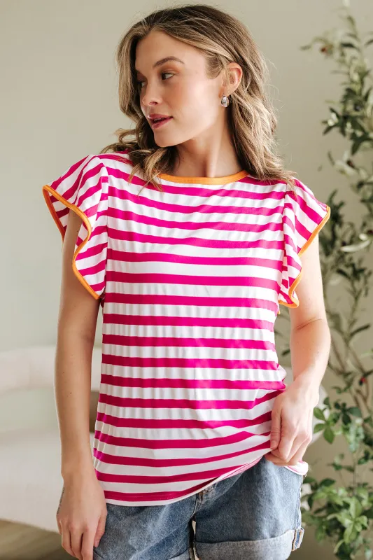 GloriaStriped Ruffle Sleeve Crew Neck Blouse by Threaded Pear sold by Zulily