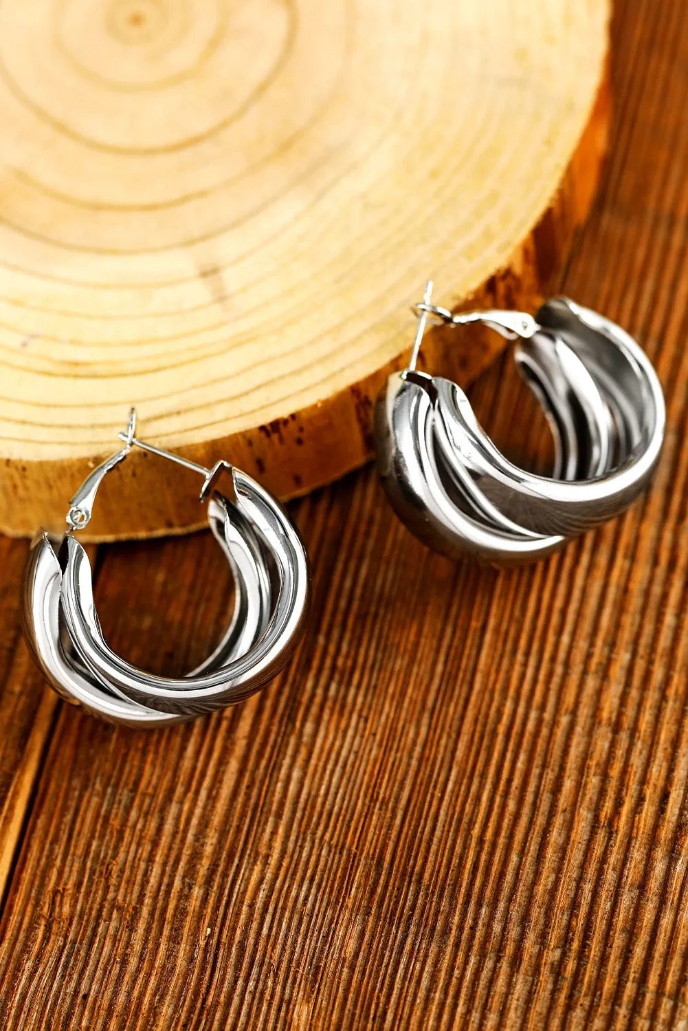 Silvery Layered Hoop Studded Earrings by Threaded Pear sold by Zulily product image thumbnail 3