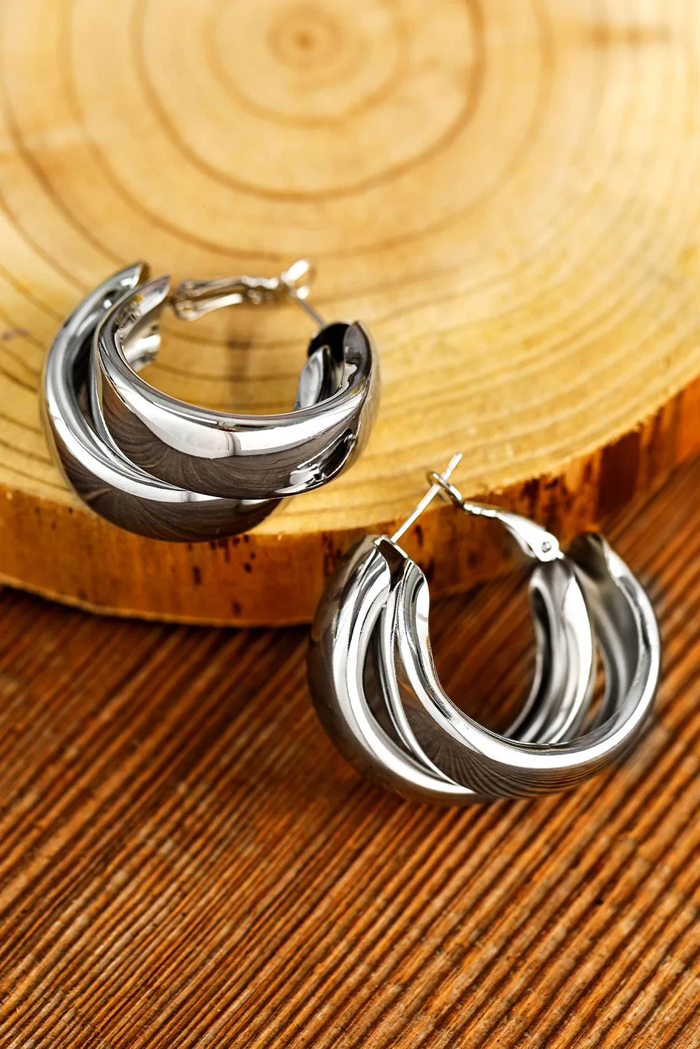 Silvery Layered Hoop Studded Earrings by Threaded Pear sold by Zulily product image thumbnail 2