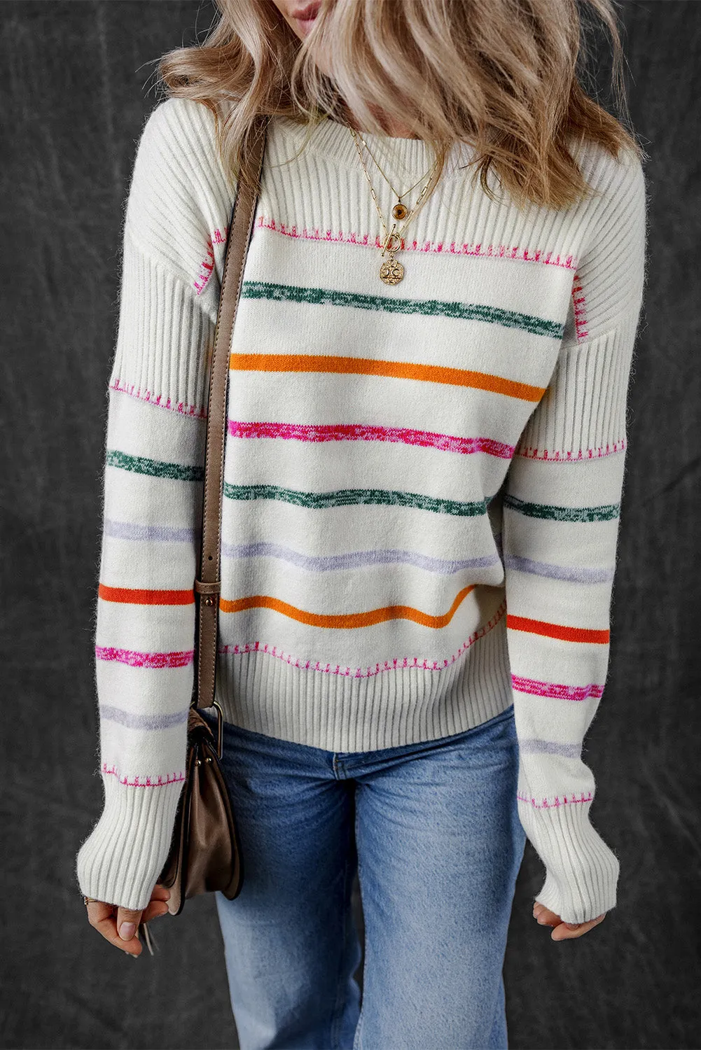 Sophia Striped Ribbed Trim Sweater by Threaded Pear sold by Zulily