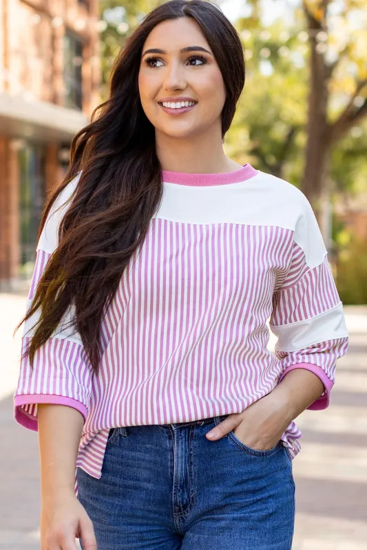 Aliyah Striped Patchwork 3/4 Sleeve Casual Top by Threaded Pear sold by Zulily