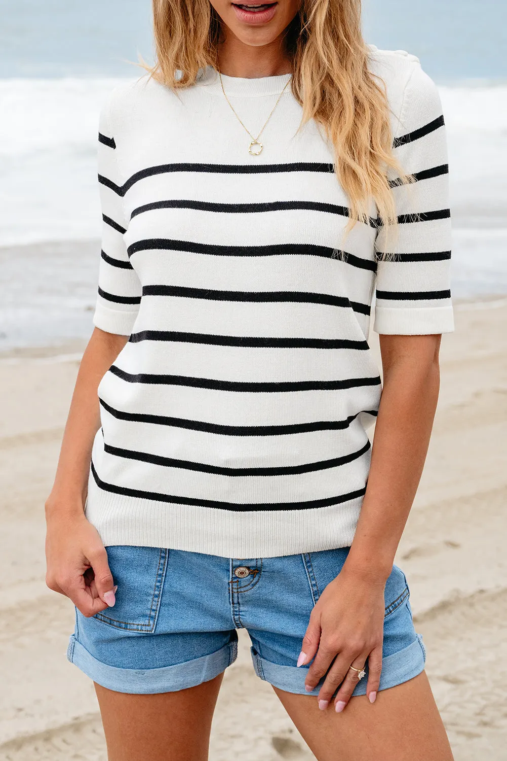 Maisy Striped Half Sleeve Knitted Top by Threaded Pear sold by Zulily