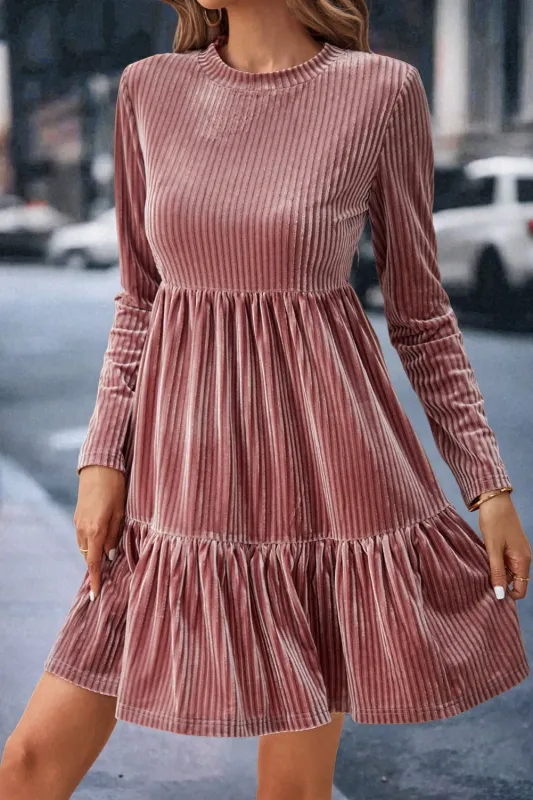 Amari Long Sleeve Tiered Ribbed Velvet Dress by Threaded Pear sold by Zulily