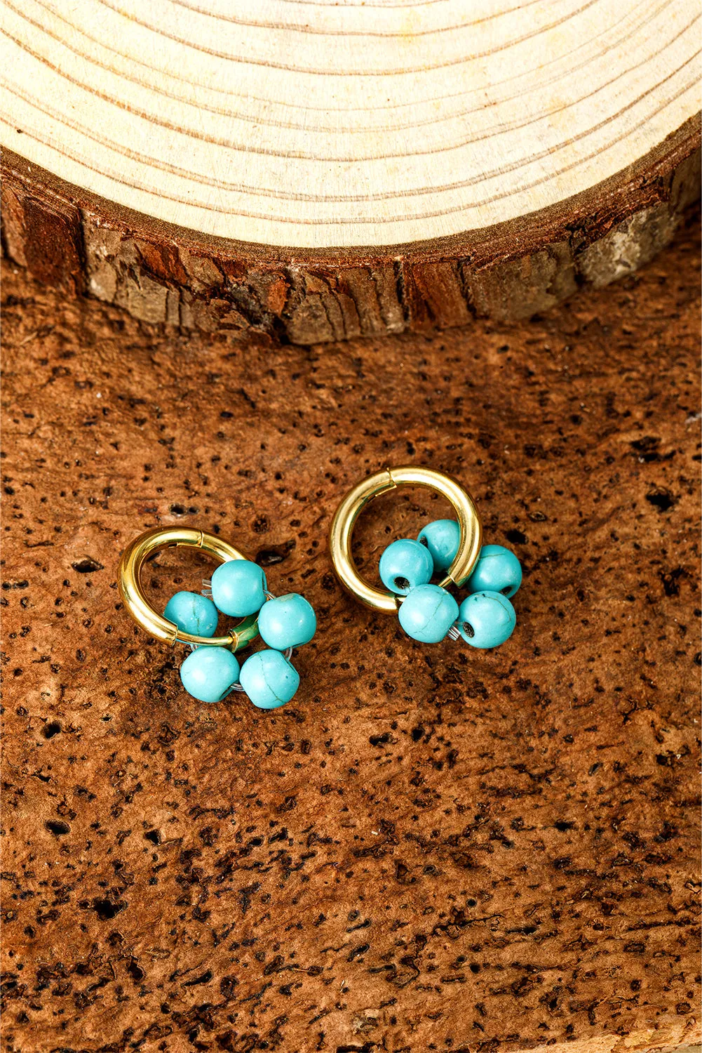 Turquoise Flower Shape Hoop Earrings by Threaded Pear sold by Zulily product image thumbnail 4