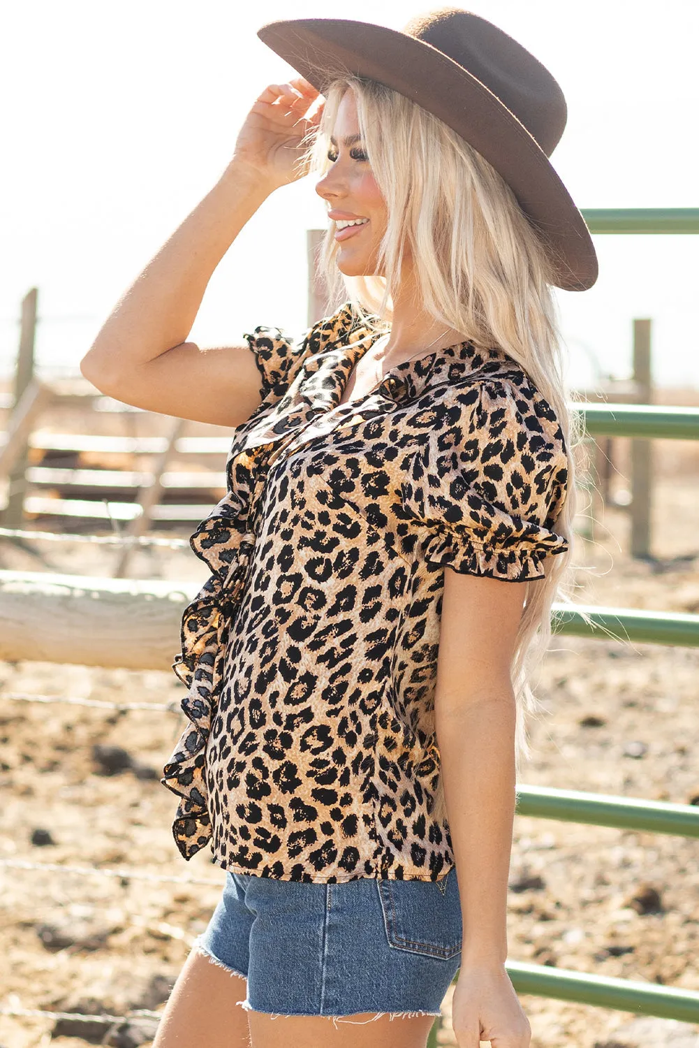 Martha Leopard Puff Short Sleeve Top by Threaded Pear sold by Zulily product image thumbnail 3