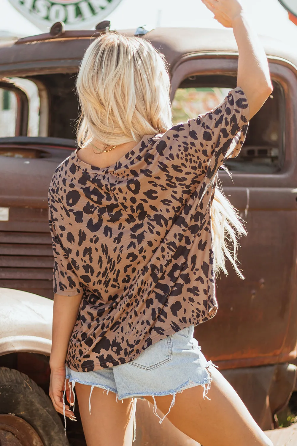 Zoey Leopard Print Half Sleeve Oversized Top by Threaded Pear sold by Zulily product image thumbnail 2