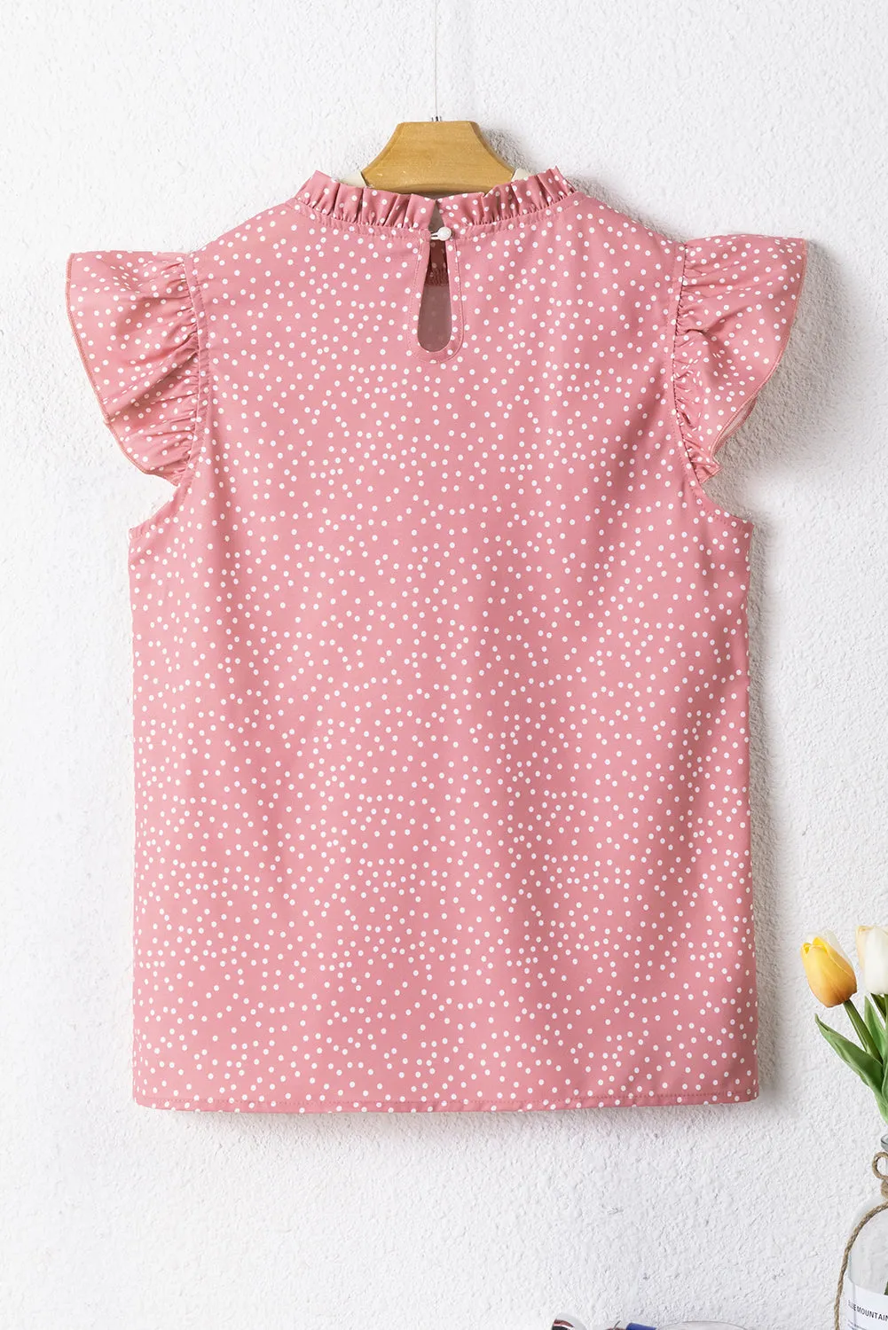 Marlowe Polka Dots Ruffle Flutter Sleeve Frilled Neck Blouse by Threaded Pear sold by Zulily product image thumbnail 2