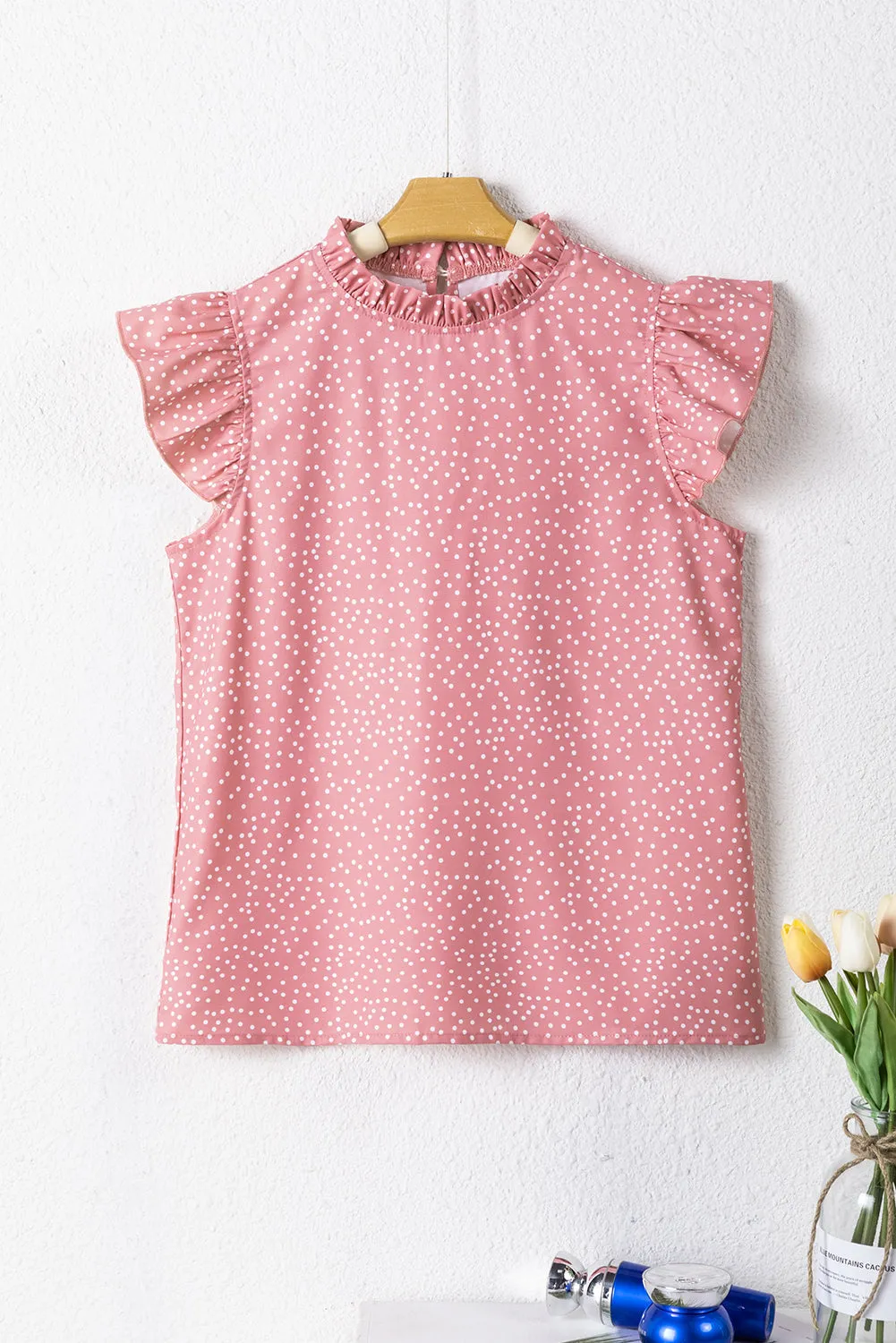 Marlowe Polka Dots Ruffle Flutter Sleeve Frilled Neck Blouse by Threaded Pear sold by Zulily