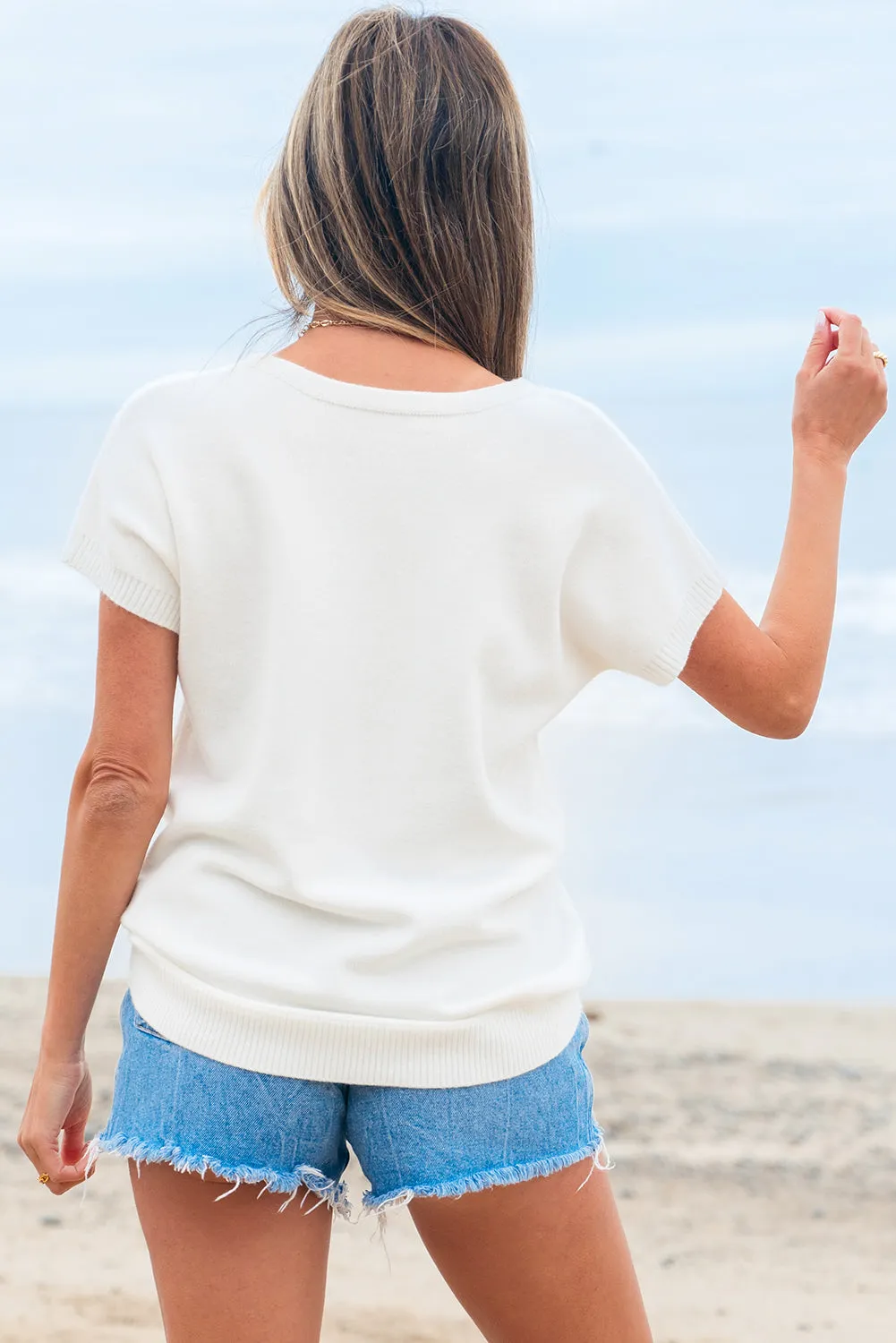 Kya Bow Pattern Knit Short Sleeve Sweater by Threaded Pear sold by Zulily product image thumbnail 2