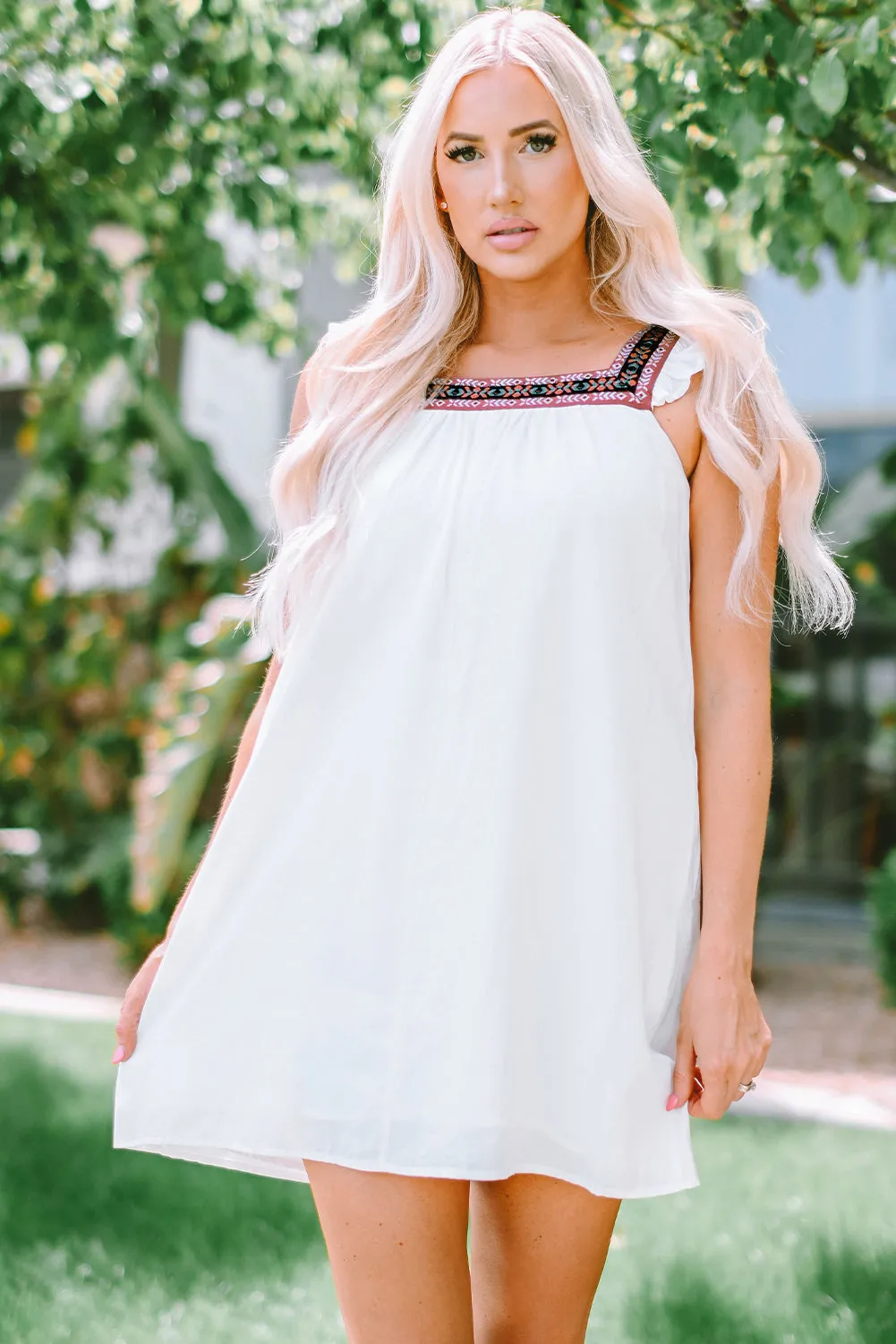 Nola Frill Embroidered Square Neck Shift Dress by Threaded Pear sold by Zulily product image thumbnail 4