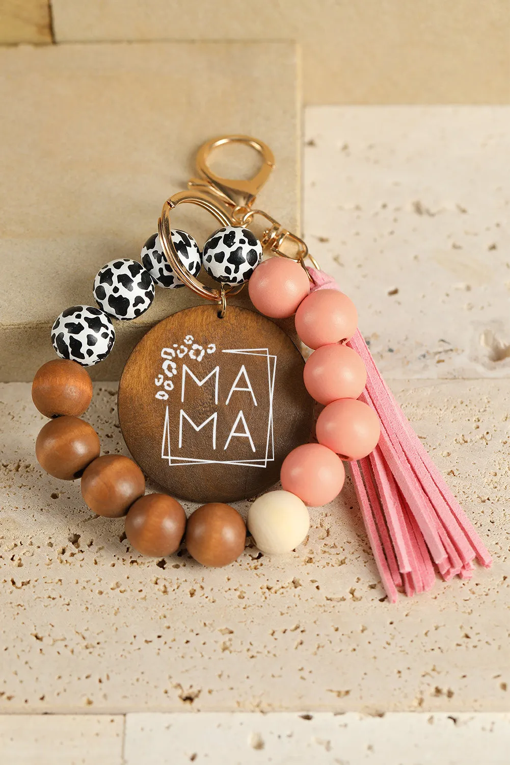 MAMA Wood Pendant Leopard Fringe Keychain by Threaded Pear sold by Zulily product image thumbnail 5