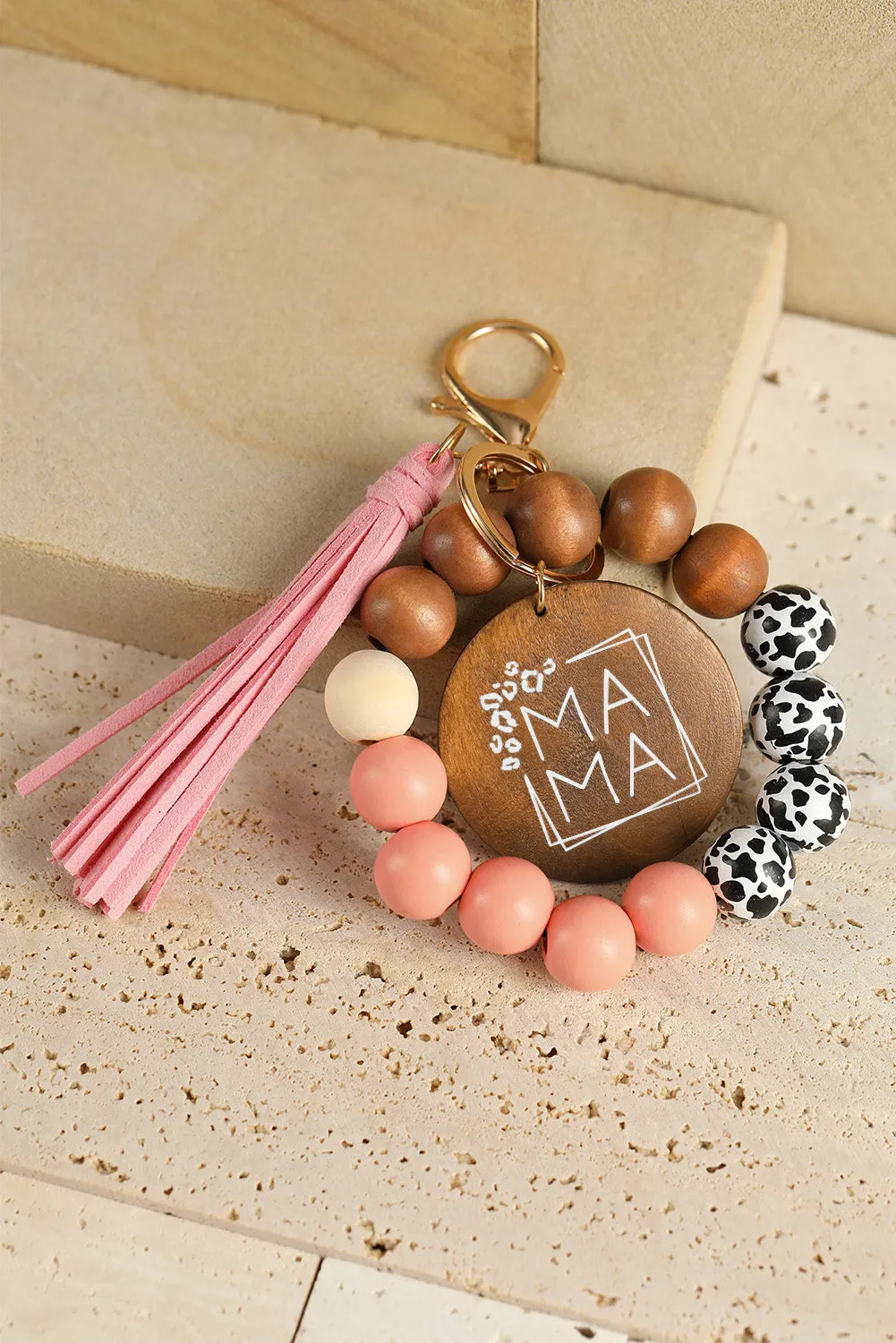MAMA Wood Pendant Leopard Fringe Keychain by Threaded Pear sold by Zulily product image thumbnail 3