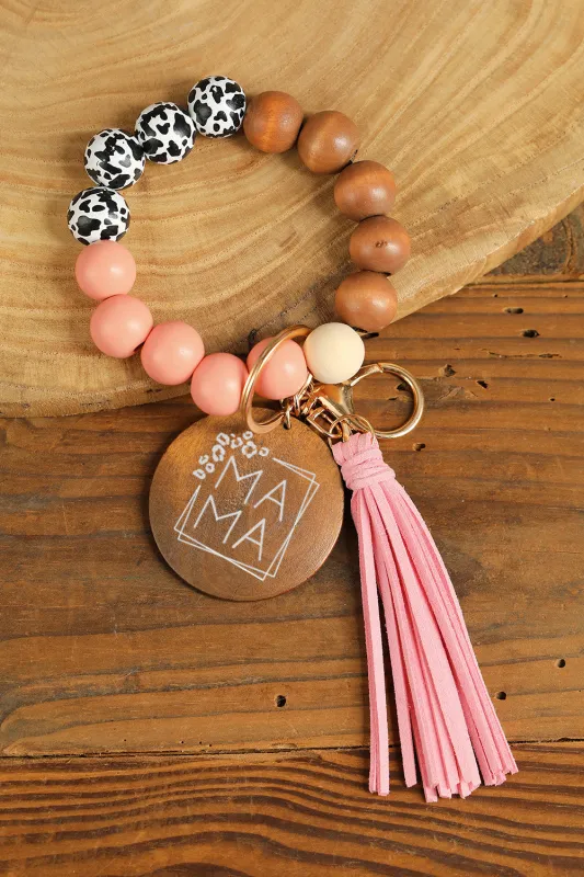 MAMA Wood Pendant Leopard Fringe Keychain by Threaded Pear sold by Zulily