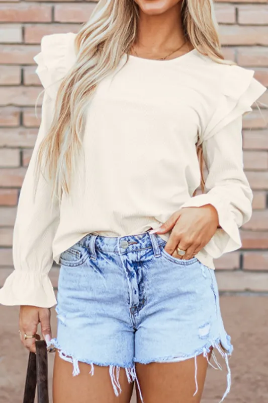 Leanna Ruffled Corduroy Blouse by Threaded Pear sold by Zulily