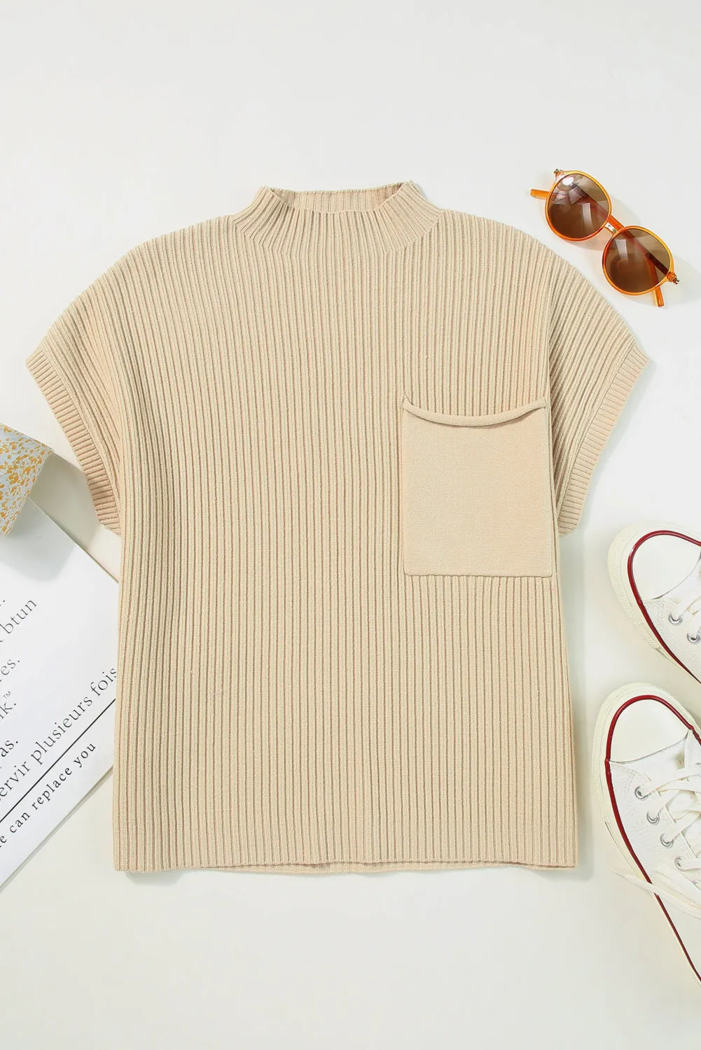 Lindsey Patch Pocket Ribbed Knit Short Sleeve Sweater by Threaded Pear sold by Zulily product image thumbnail 4