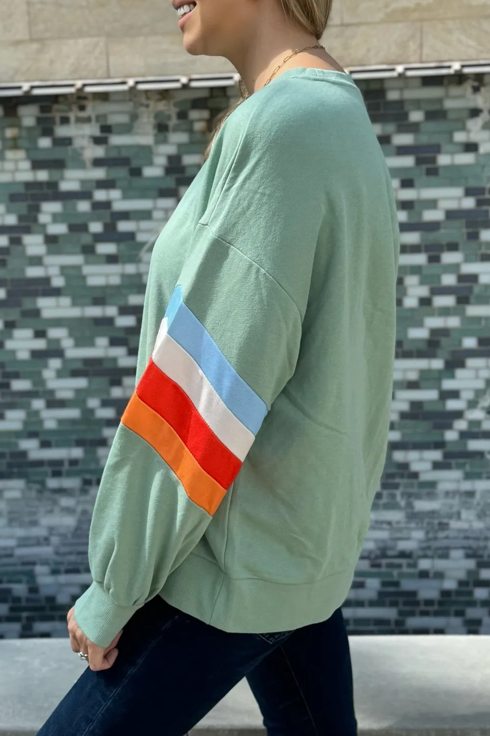 Ella Striped Sleeve Loose Sweatshirt by Threaded Pear sold by Zulily product image thumbnail 3