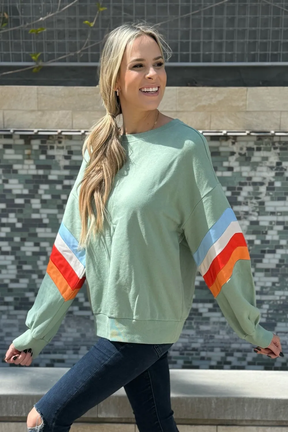 Ella Striped Sleeve Loose Sweatshirt by Threaded Pear sold by Zulily product image thumbnail 5