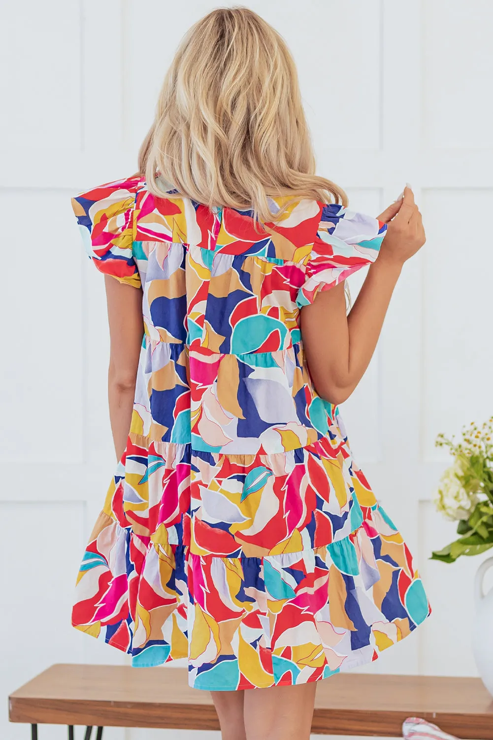 Skye Ruffled Flutter Sleeve Tiered Mini Dress by Threaded Pear sold by Zulily product image thumbnail 2