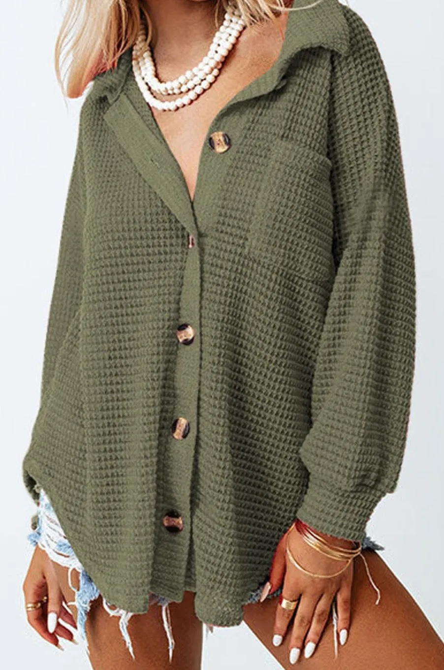 June Waffle Knit Button Up Casual Shirt by Threaded Pear sold by Zulily product image thumbnail 4